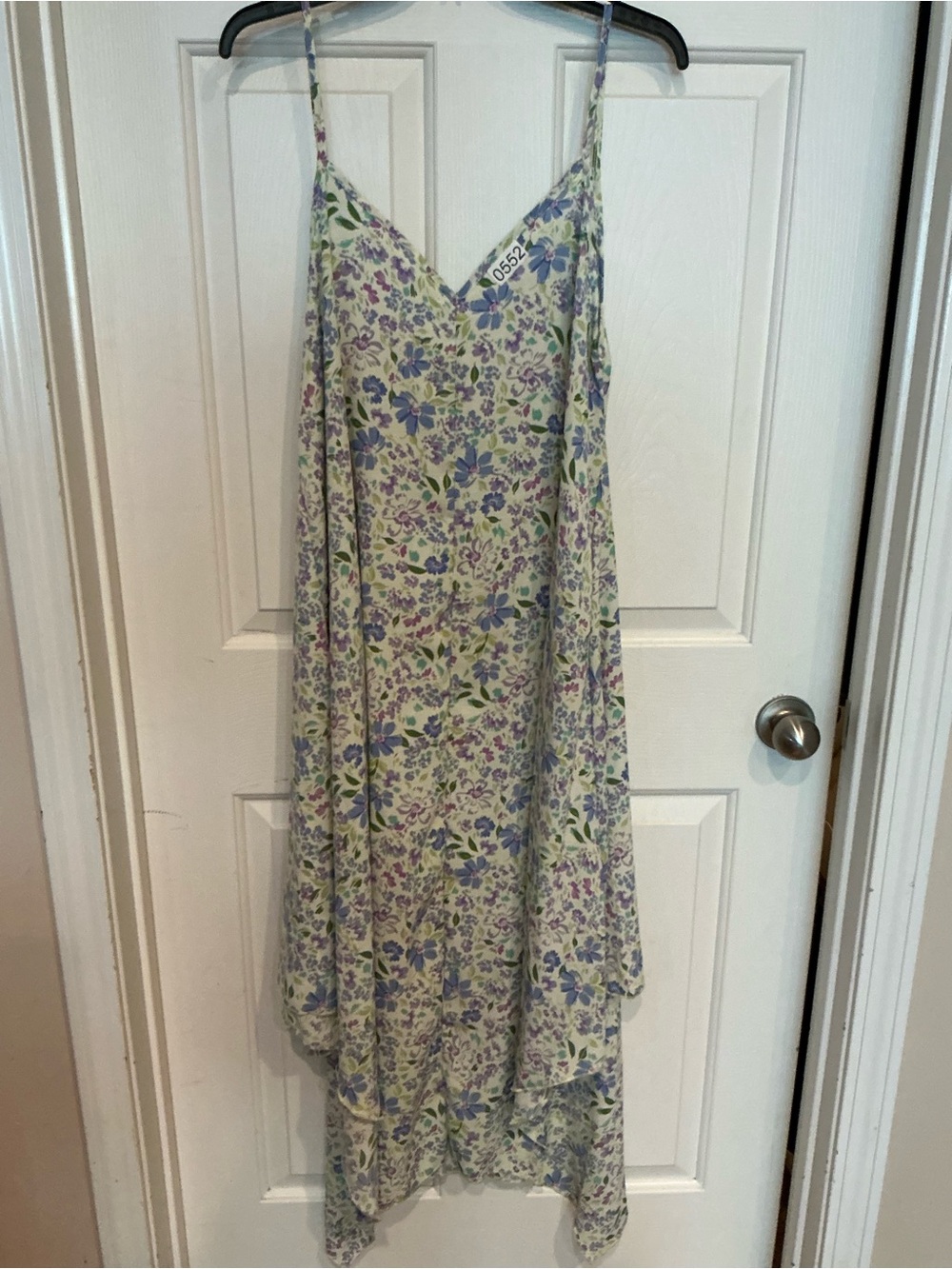 Floral High-Low Slip Dress in Lavender and Green